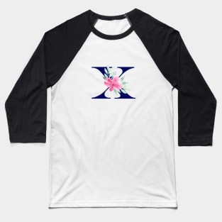 Watercolor Floral Letter X in Navy Baseball T-Shirt